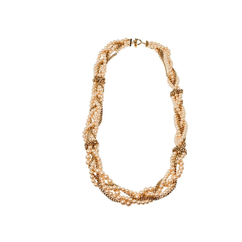 Givenchy Faux Pearl Gold Tone Multistrand Chain Toggle Necklace Romantic